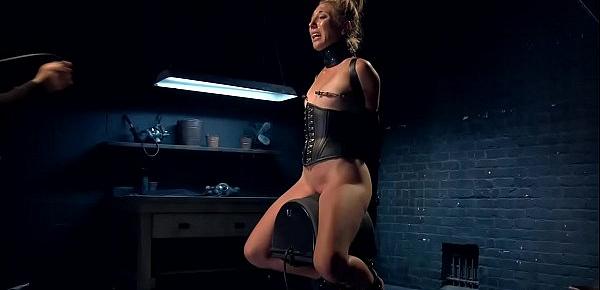  Blonde slave on Sybian gets whipped